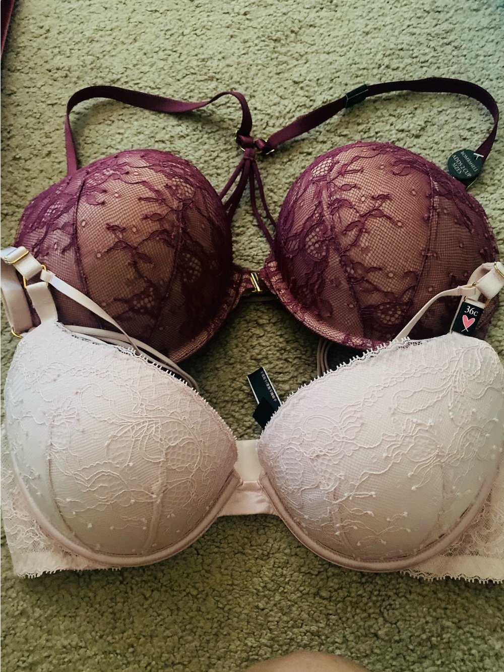 New Victoria Secret Lace Push-Up Bra Set in Plum and Blush